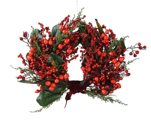 Ghirlanda di Natale D.40cm Decorata con Bacche Rosse Grosse per Interno Indoor | Kaemingk Ghirlanda di Natale D.40cm Decorata con Bacche Rosse Grosse per Interno Indoor | Kaemingk
